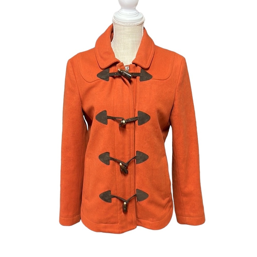 Gap Long Sleeve Full Zip Orange Jacket Toggle Pea Coat Wool Blend Womens M - Picture 1 of 12